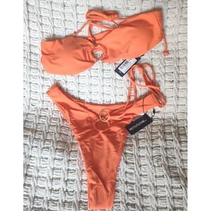 PLT Orange O Ring Bikini 2 Piece Top Bottom Size 8 Pretty Little Thing NWT Swim